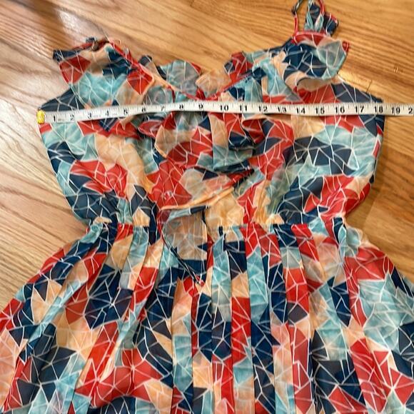 BCBG GENERATION lined ruffle detail multi color adjustable strap dress small - Picture 7 of 9